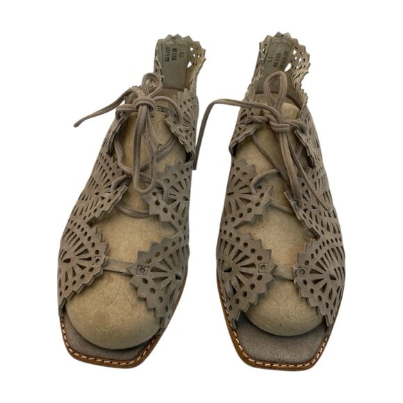 Jeffrey Campbell Womens 8.5 Wedge Sandal Espejo Taupe Grau Suede Lace Up - Picture 6 of 6